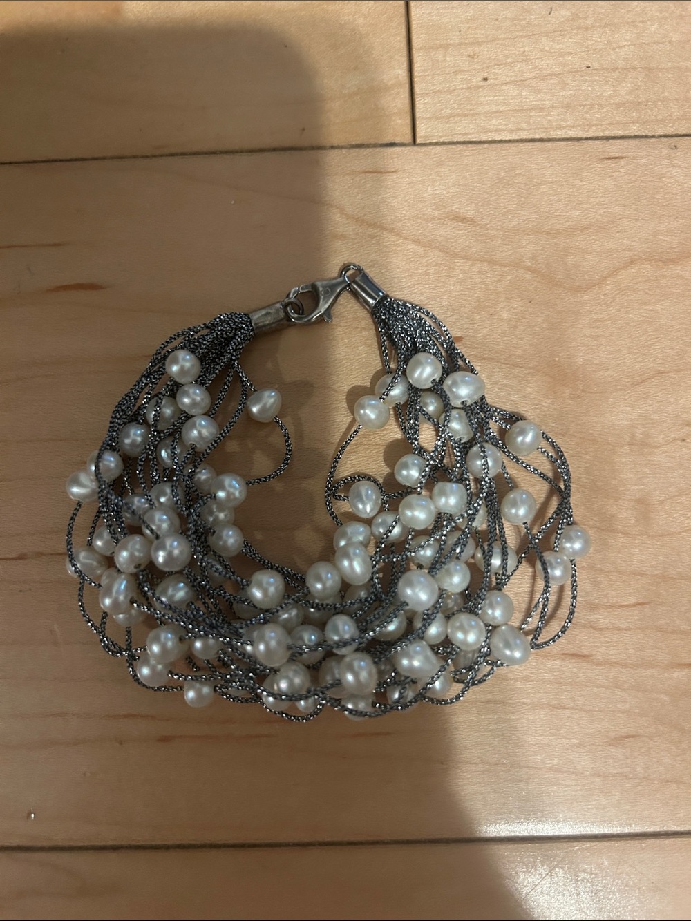 Multi-Strand Pearl Accent Bracelet in White and Silver